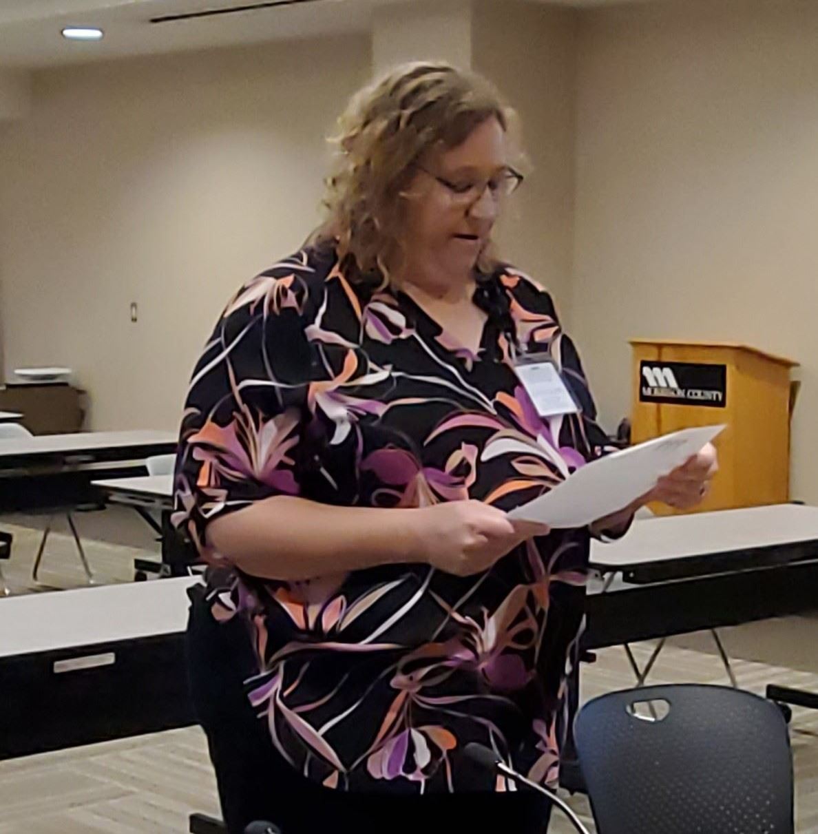 Bonnie Bachan reading the proclamation